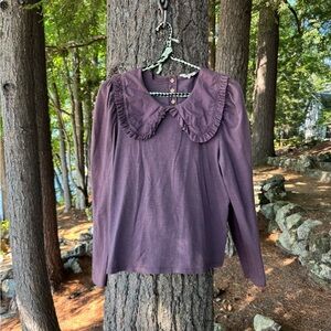 Nation LTD Purple Ruffle Collar Top L